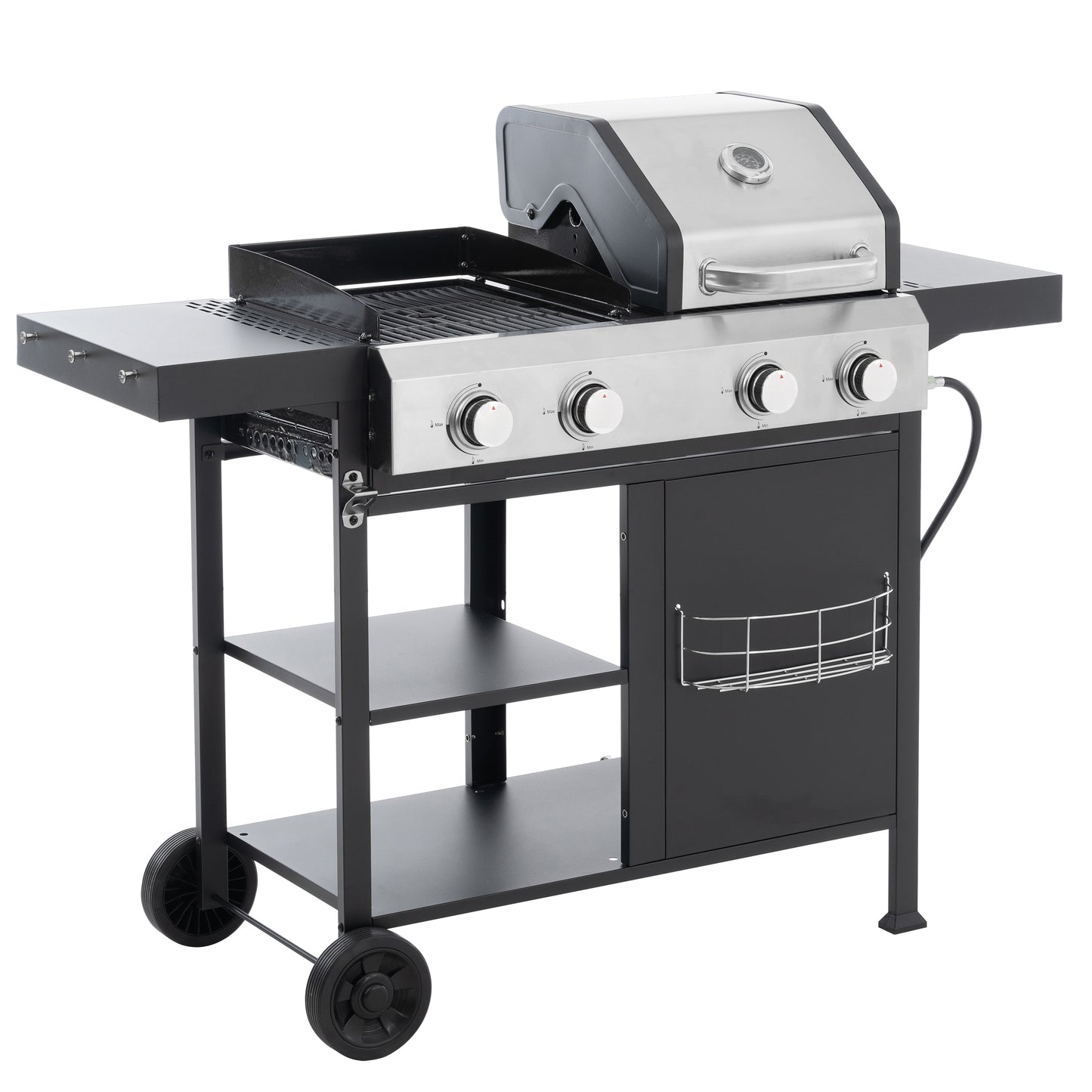 2+2 multifunctional gas barbecue grill and covered grill combination for outdoor cooking - barbecue, barbecue, pizza.