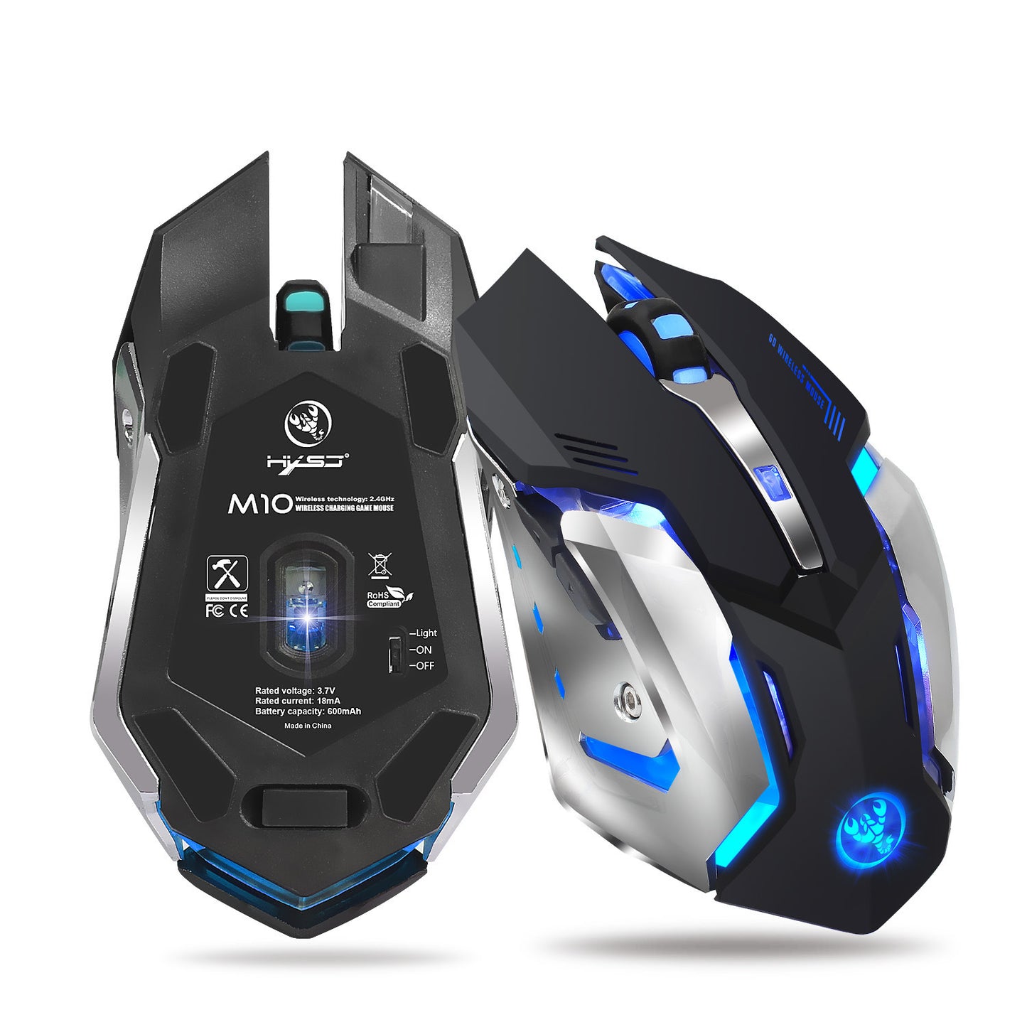 Souris de jeu sans fil rechargeable 2,4 G avec souris silencieuse de bureau éclairée RVB intégrée de 600 mAh