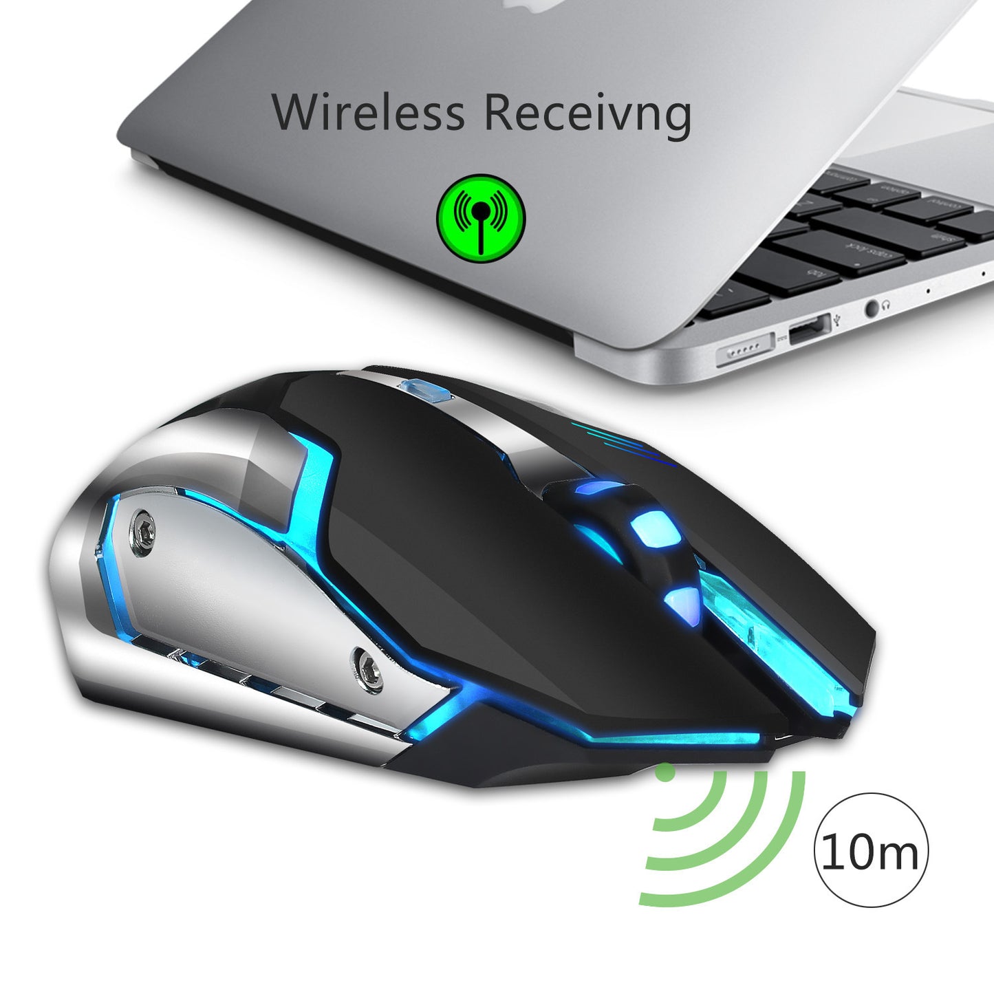 Souris de jeu sans fil rechargeable 2,4 G avec souris silencieuse de bureau éclairée RVB intégrée de 600 mAh