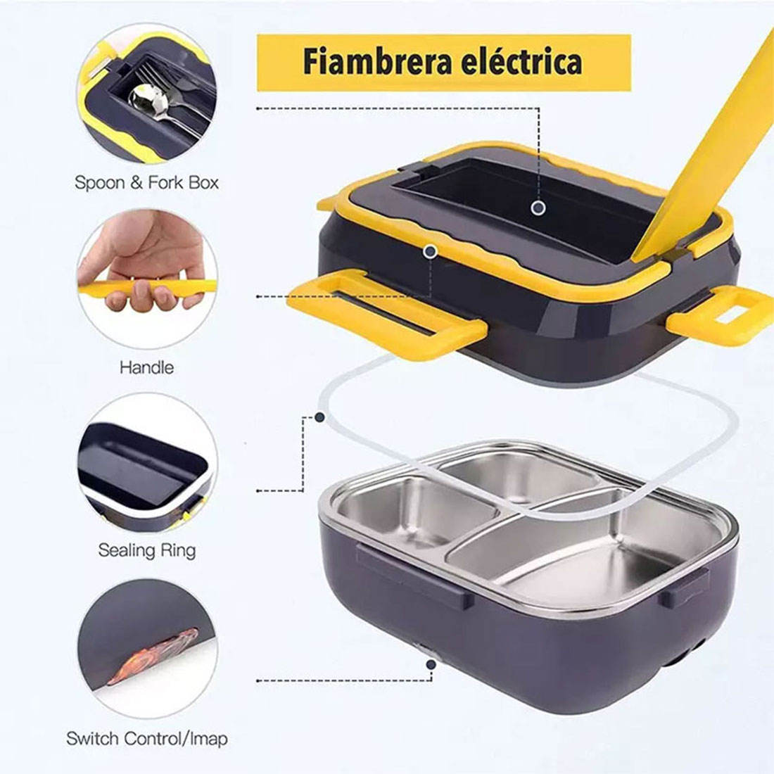 Ustensiles de cuisine Batterie de cuisine 1,5 L Ensembles de casseroles Chauffage Boîtes à lunch électriques portables Récipient en acier inoxydable avec sac isolant pour voiture camion 