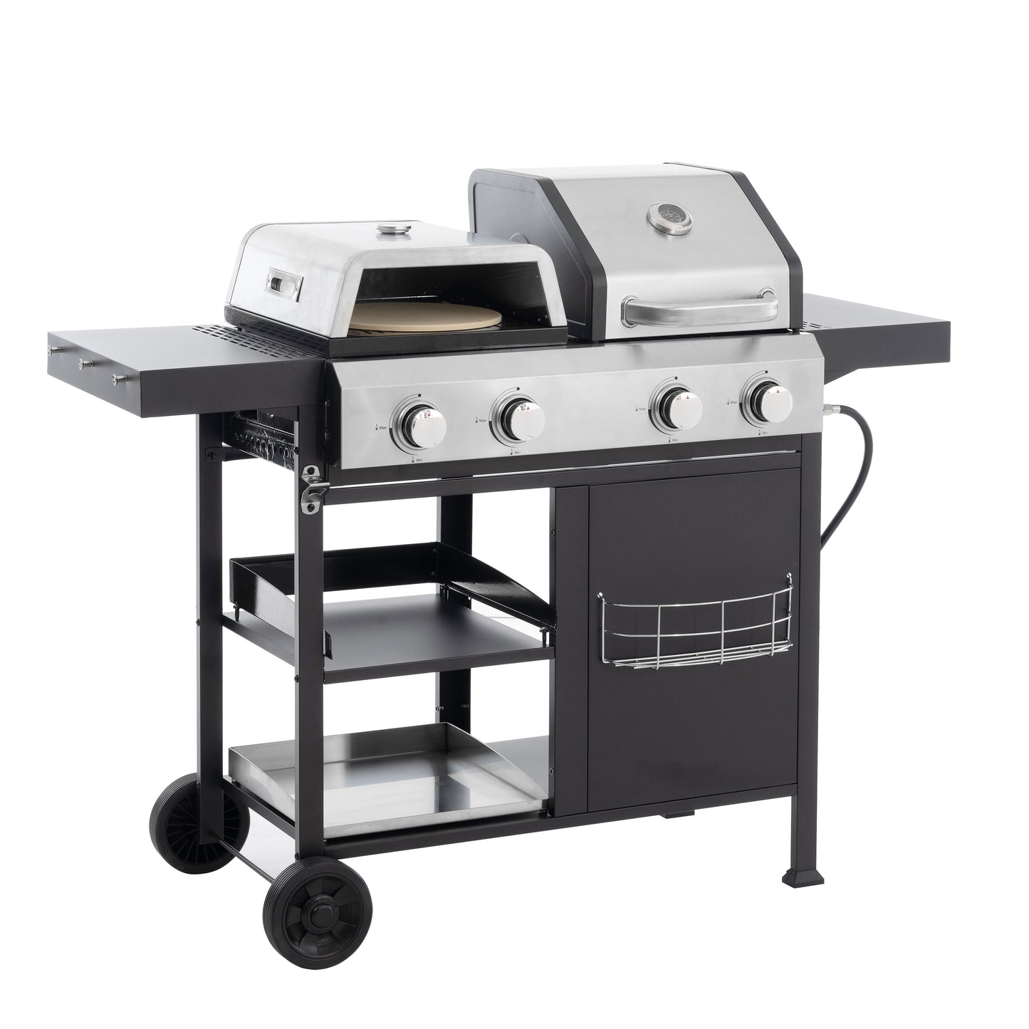 2+2 multifunctional gas barbecue grill and covered grill combination for outdoor cooking - barbecue, barbecue, pizza.