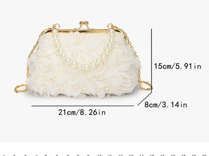 Net Lace Pleated Clutch Evening Handbag Korean Sweet Style Pearl Chain Crossbody Bag