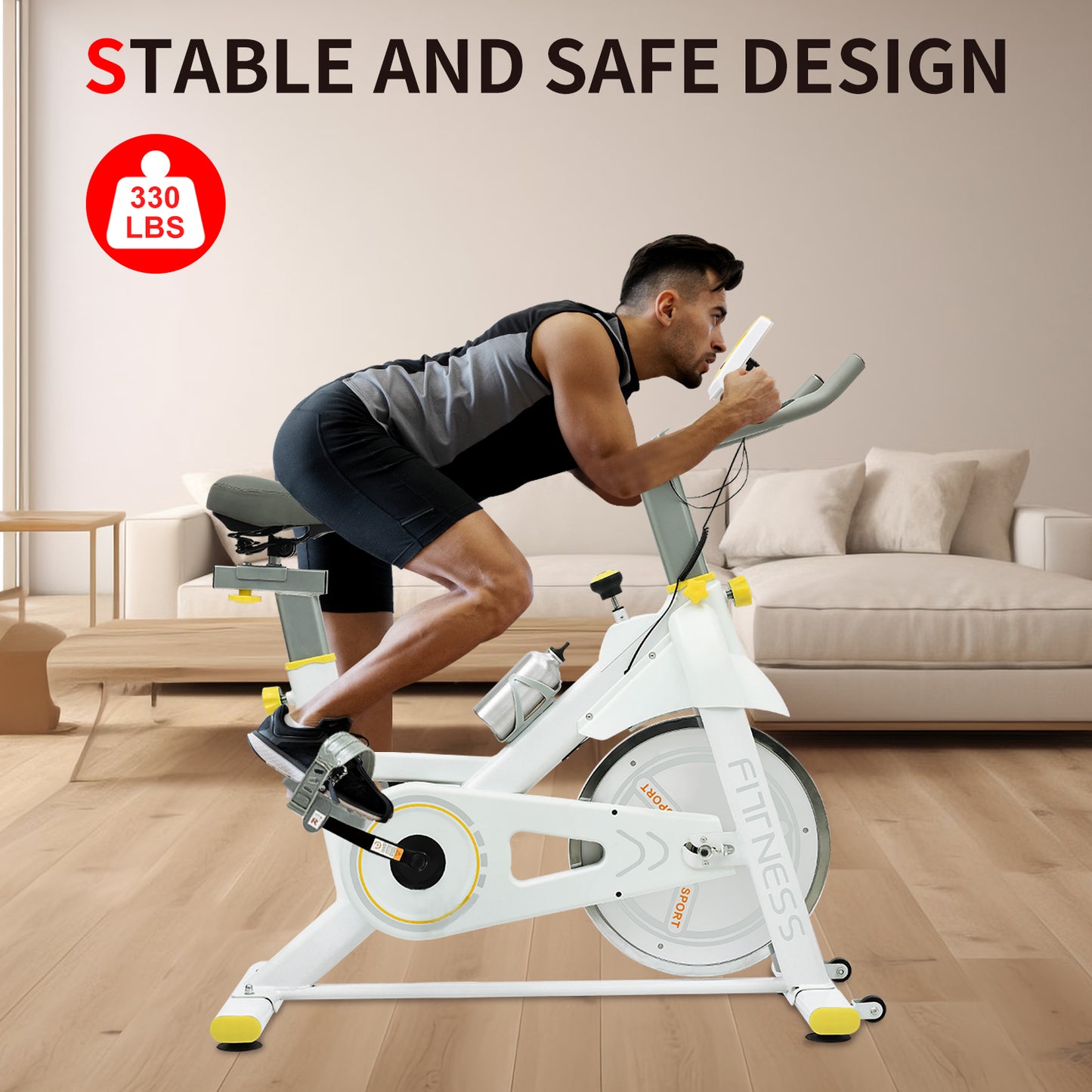 Indoor Exercise Bike Cycling Bike with Comfortable Seat Cushion Yellow+White