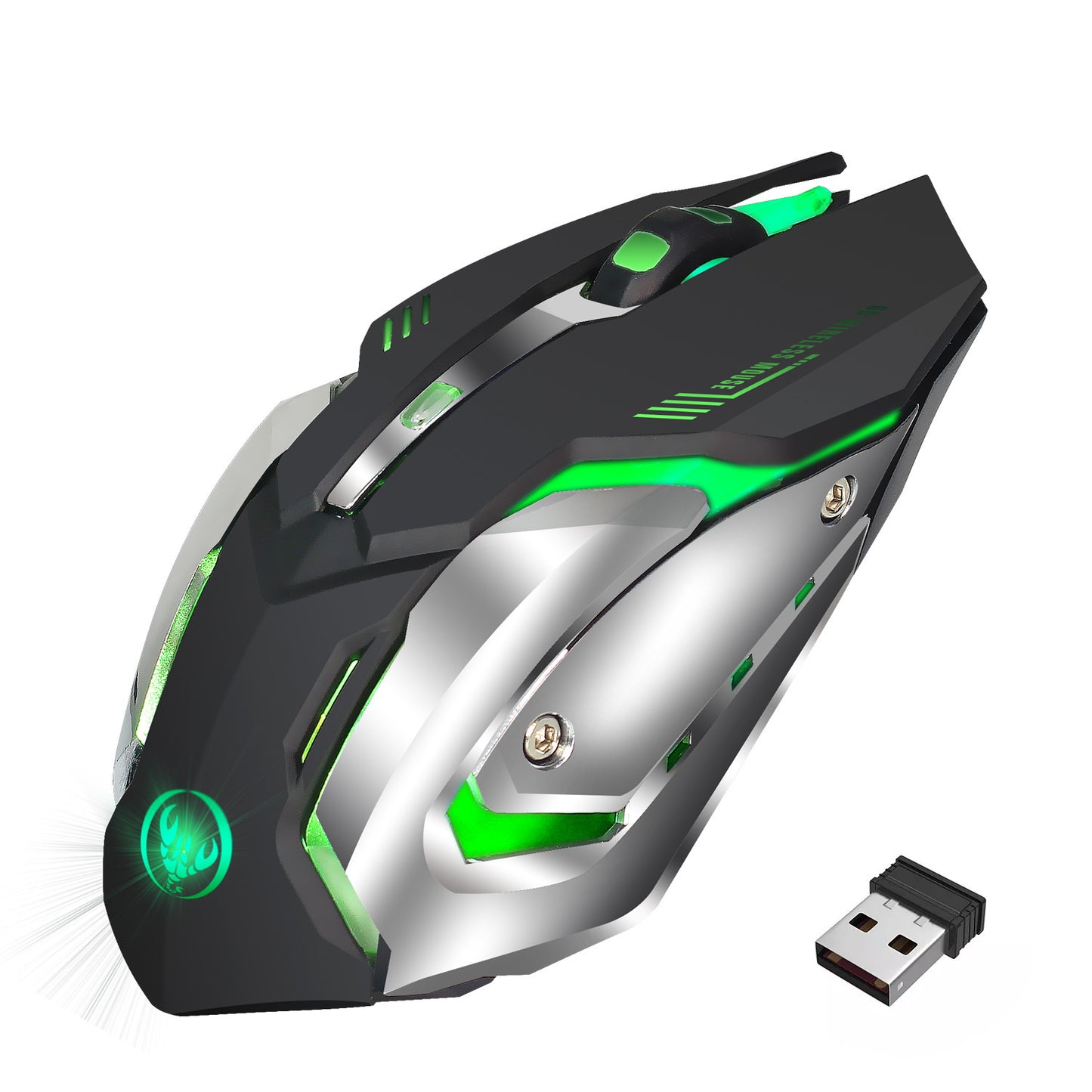 Souris de jeu sans fil rechargeable 2,4 G avec souris silencieuse de bureau éclairée RVB intégrée de 600 mAh