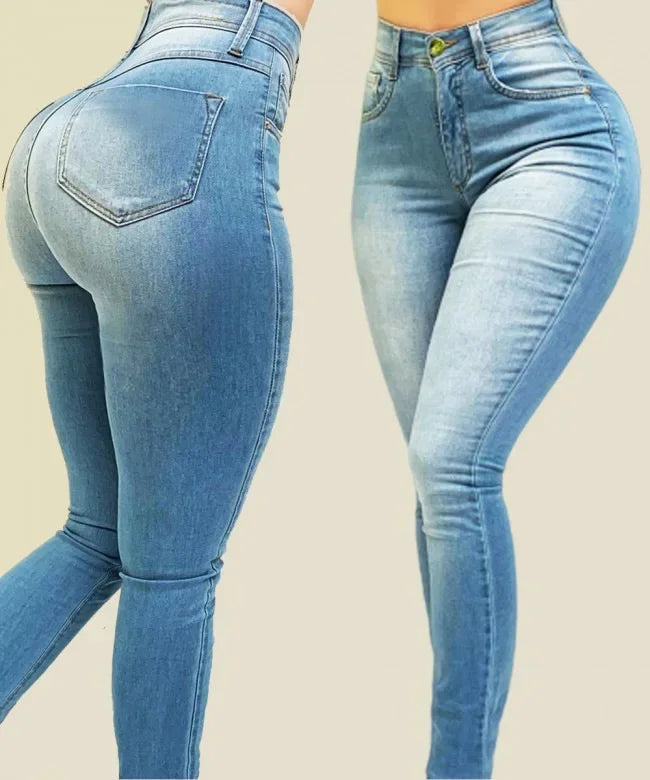 Pantalones vaqueros de cintura alta de color puro para mujer, pantalones de mezclilla para jugar en la calle, pantalones para cultivar la moralidad, pantalones que moldean la figura con pantalones vaqueros de cintura alta