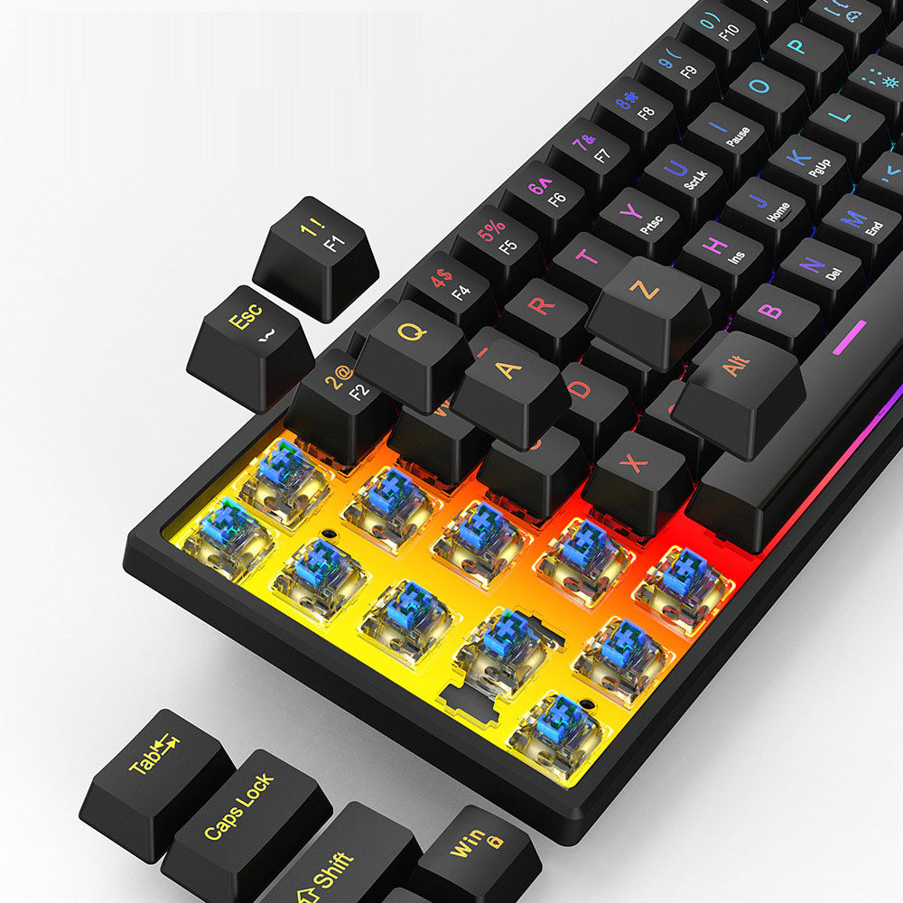 Clavier mécanique enfichable avec manche bleu et 61 touches, mini clavier mécanique portable filaire détachable pour l'e-sport