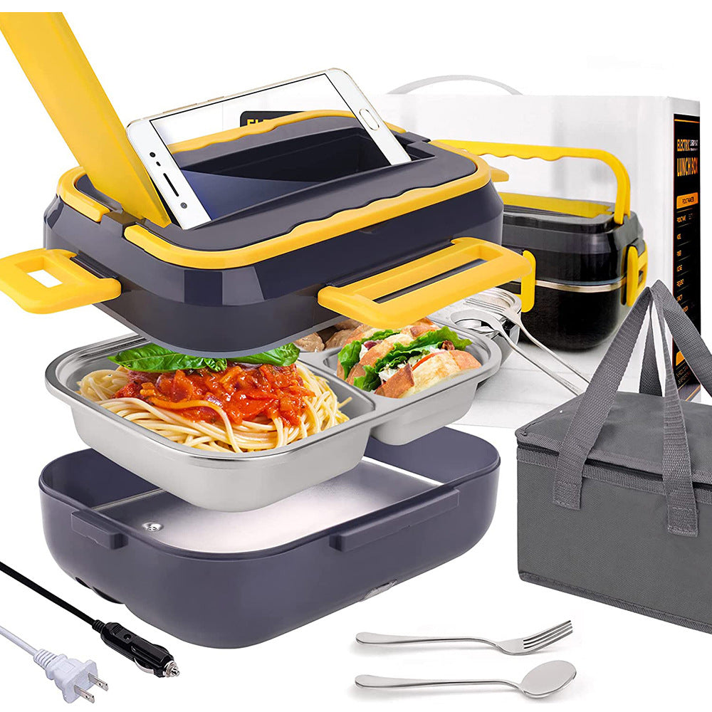 Ustensiles de cuisine Batterie de cuisine 1,5 L Ensembles de casseroles Chauffage Boîtes à lunch électriques portables Récipient en acier inoxydable avec sac isolant pour voiture camion 