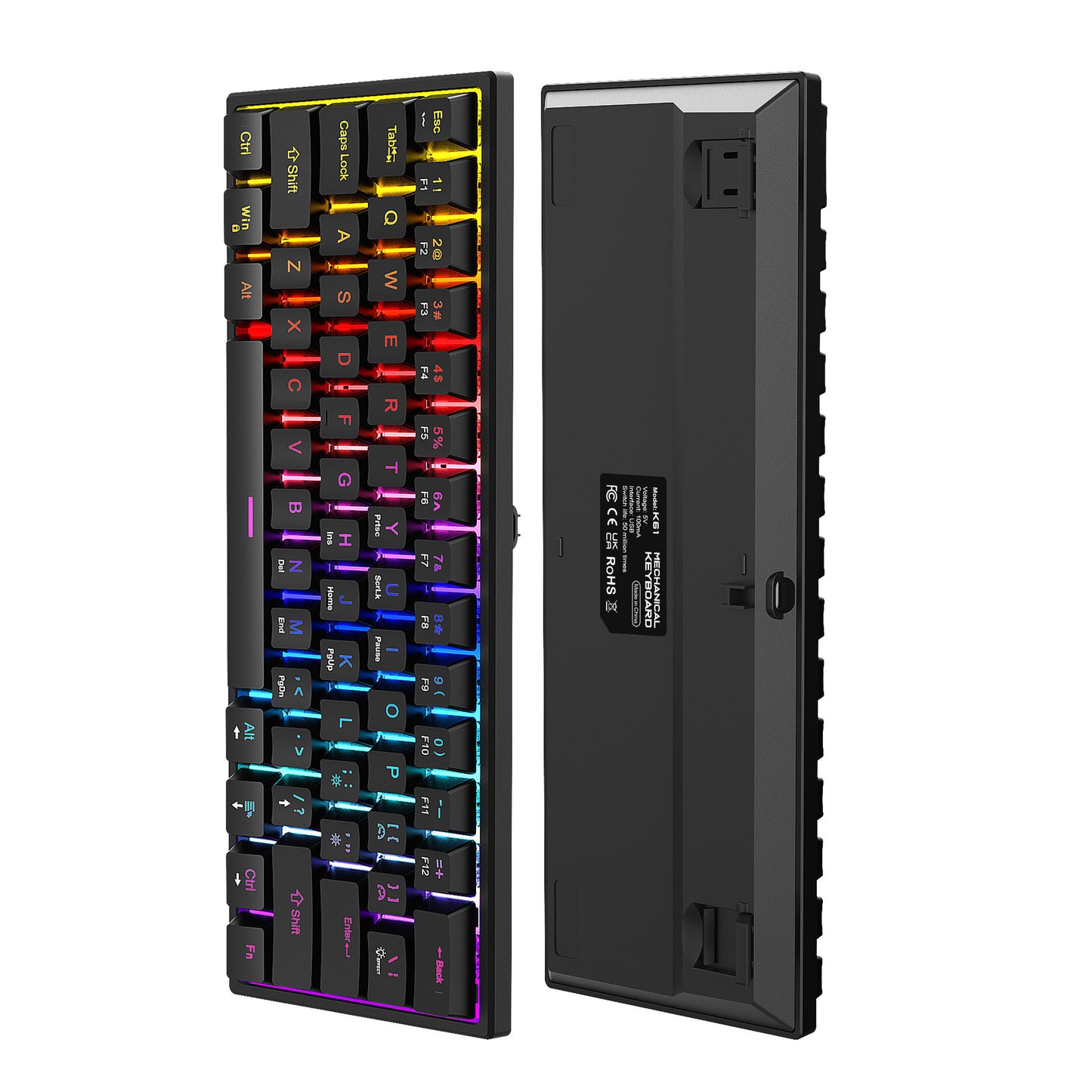 Clavier mécanique enfichable avec manche bleu et 61 touches, mini clavier mécanique portable filaire détachable pour l'e-sport