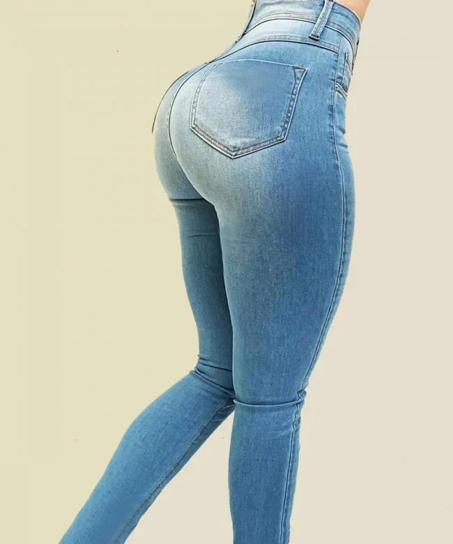 Pantalones vaqueros de cintura alta de color puro para mujer, pantalones de mezclilla para jugar en la calle, pantalones para cultivar la moralidad, pantalones que moldean la figura con pantalones vaqueros de cintura alta