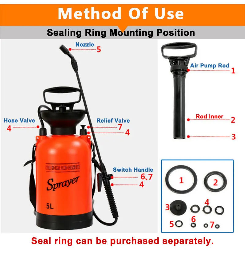 3/5L Pressure Sprayer Air Compression Pump Hand Pressure Sprayers Agricultural Gardening Watering Plant Lawn Spray Bottle