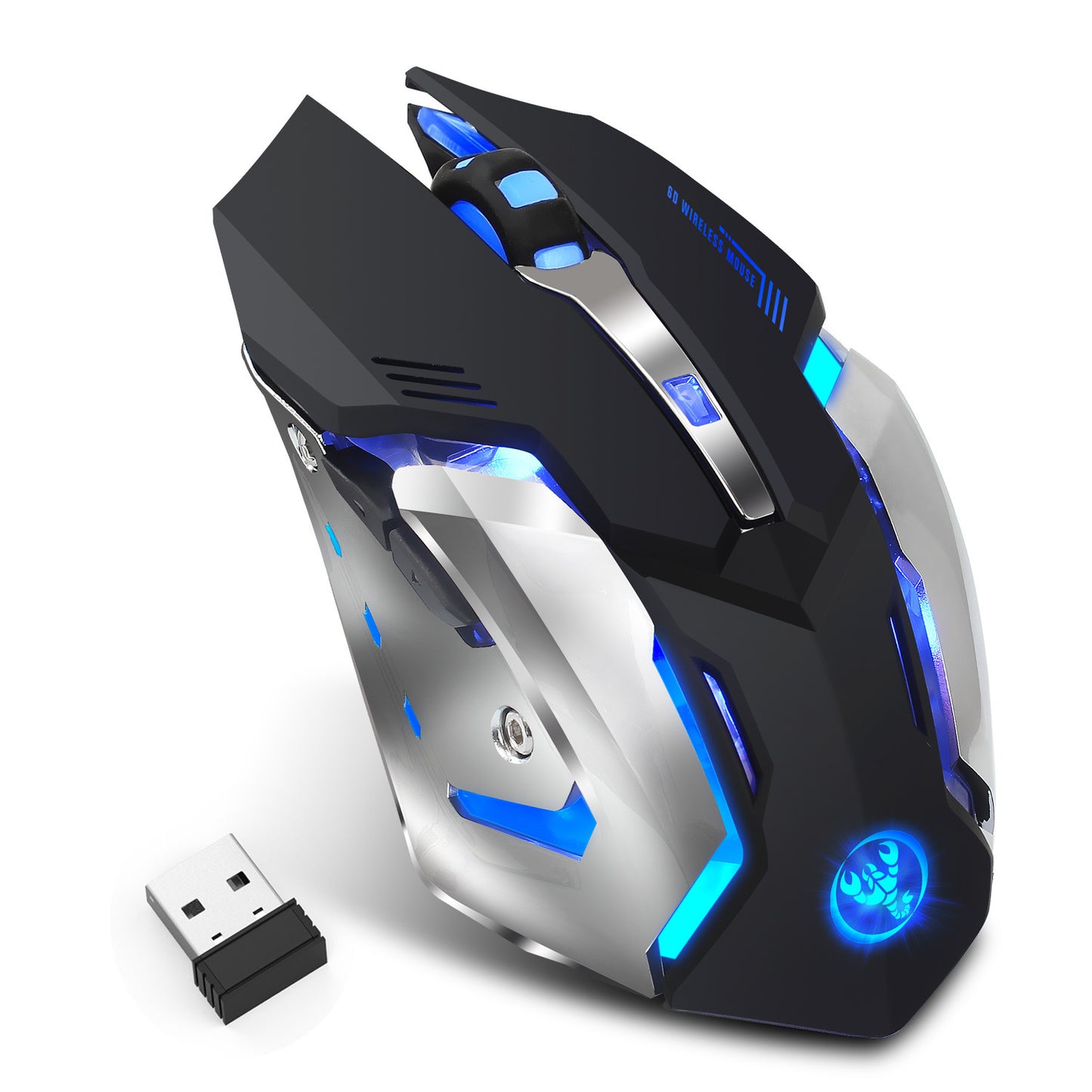 Souris de jeu sans fil rechargeable 2,4 G avec souris silencieuse de bureau éclairée RVB intégrée de 600 mAh