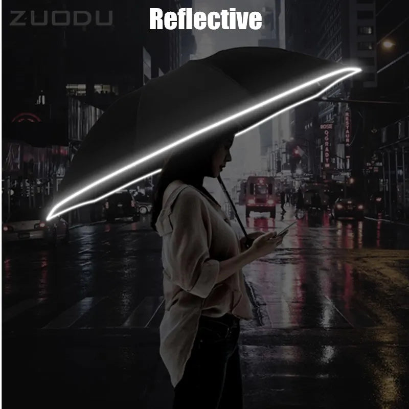 ZUODU Automatic Umbrella Men LED Windproof Reverse Folding Business Umbrella Rain Men Car Automatic Reverse Umbrellas Strong U5B