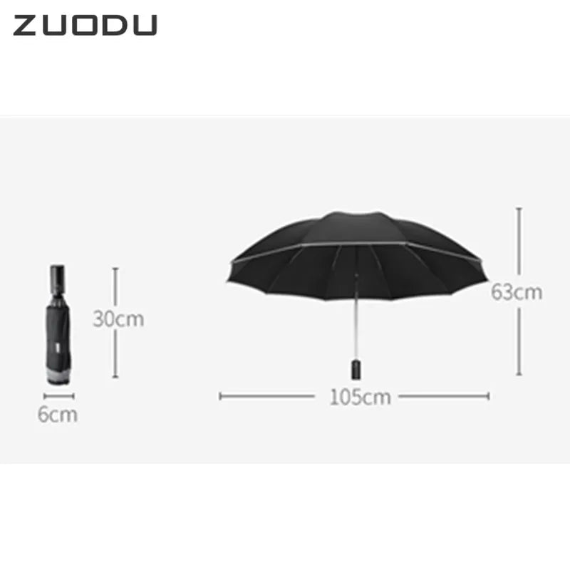 ZUODU Automatic Umbrella Men LED Windproof Reverse Folding Business Umbrella Rain Men Car Automatic Reverse Umbrellas Strong U5B