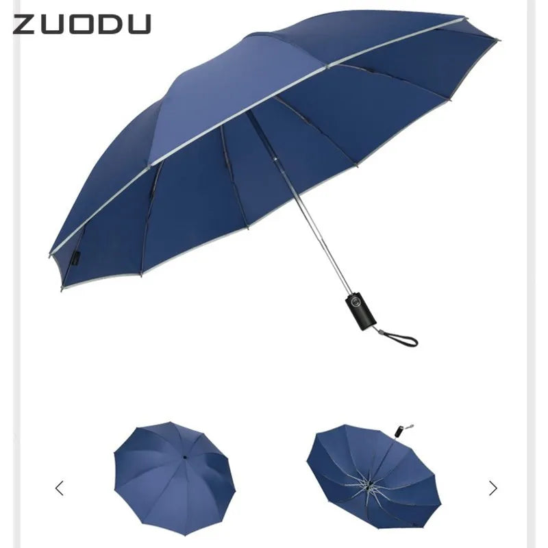 ZUODU Automatic Umbrella Men LED Windproof Reverse Folding Business Umbrella Rain Men Car Automatic Reverse Umbrellas Strong U5B